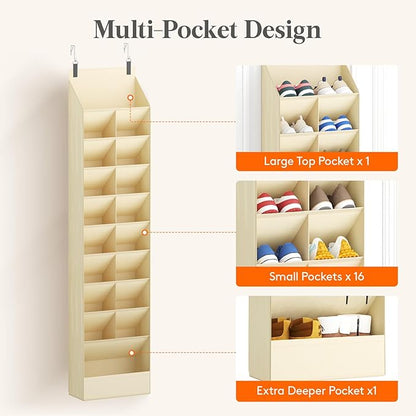 Lifewit 10 Tier Over the Door Shoe Organizer with 19 Large Deep Pockets, Fabric Hanging Shoes Shelf for Closet, Dorm Storage, Fit Up to 20 Pair Shoe Rack Holder for Sneakers, Boots, Beige
