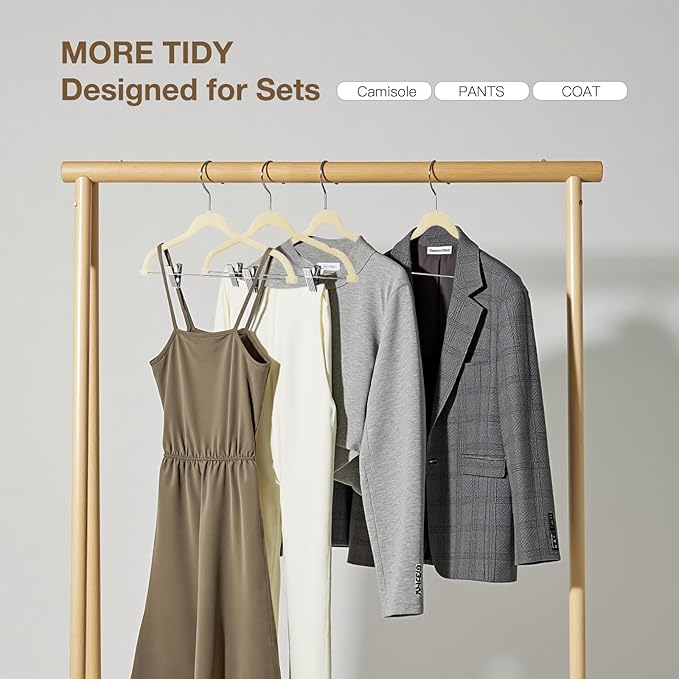Korpai 36-Pack Beige Velvet Hangers with Clips Adjustable,Adult Hangers,Outfit Hanger,Heavy-Duty,Felt,Non-Slip,Space Saving, for Pants, Skirts, Suits,Coats, Dresses ect.