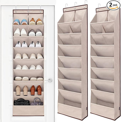 STORAGE MANIAC Over the Door Shoe Organizer Heavy-Duty Large Deep Pocket Hanging Shoe Organizer Shoe Rack Door Closet Shoe Organizer for Wall, Dorm & Narrow Door Storage Shoe Holder Oat Beige, 2 Pack