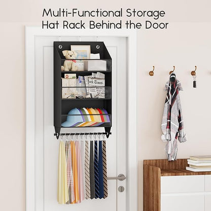Homsorout Over the Door Hat Rack - 3-Layer Design Hat Organizer Holds 30-36 Hats with 10 Hooks, Ideal Hat Rack for Door, Over the Door Organizer for Closet, Apartment, Bedroom, Dorm, 2 Pack, Black