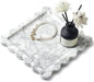 Real Natural Scalloped Marble Tray for Bathroom, Vanity, Kitchen and Desktop, Decorative Stone Tray for Jewelry, Cosmetics, Candles, Lotion, Perfume and Home Décor (White, 8" x 8")