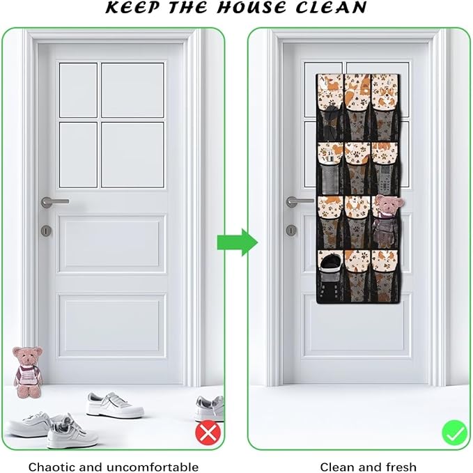 Corgi Shoe Organizer Over The Door 12 Pockets Shoe Holder Hanger for Living Room Space Saving Back Door Storage Organizer Orange Wall Hanging Storage