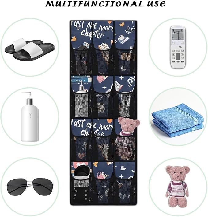 Mother's Day Theme Door Hanging Shoe Organizer 12 Pockets Over The Door Shoe Organizer for Closet Blue Wall Hanging Storage Large Capacity Shoe Holder Hanger
