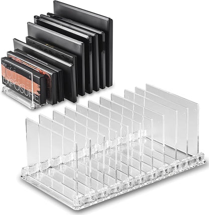 byAlegory Acrylic Makeup Eyeshadow Palette Organizer W/ Removable Dividers | 10 Space Vanity Desk Storage Fits All Palette Sizes - Clear