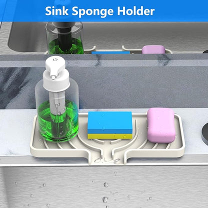Sponge Holder for Kitchen Sink, Dish Sponge Holder & Soap Tray with Drain, Bathroom Sink Sponge Drying Rack & Perfect Organizer for Dispenser,Bottle,Cup on Sinks or Counter (10"x 4"Cream)