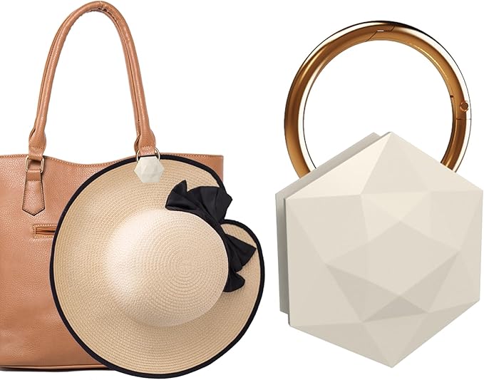 Magnetic Hat Clip for Travel on Bag High Strength Magnet Hat Holder Fits on Backpacks Purses Totes Diamond Exterior Design, Stylish and Generous, Creative Gift for Women (Beige)