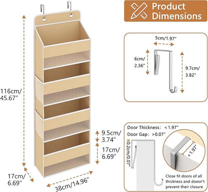 Kaitiemoo 1 Pack 4-Tier Over the Door Organizer, Heavy-Duty Large Deep Pocket Hanging With 4 Large Front & 4 Side Pockets With for Pantry, Kitchen, Bathroom, Dorm, Beige