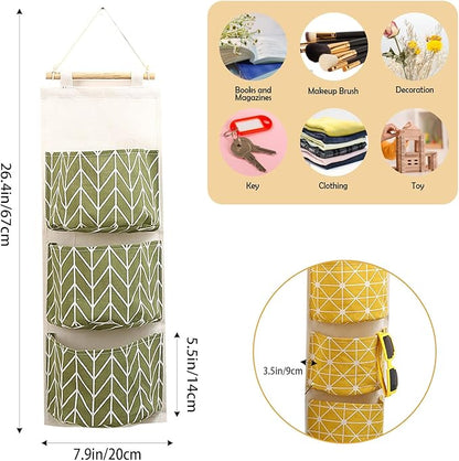 3-Pack Wall Hanging Storage Bags – Over-the-Door Organizers with 3 Large Pockets (6.3" × 5.1"), Hanging Closet & Pantry Organizer for Bedroom, Bathroom, Dorm, and More (Set of 3 Colors)