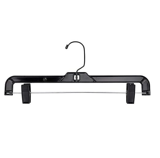 NAHANCO 8600PCBH Shiny Plastic Skirt/Pant Hanger with Black Metal Hook and Plastic Pinch Clips, Heavy Weight, 14”, High Gloss Black (Pack of 100)