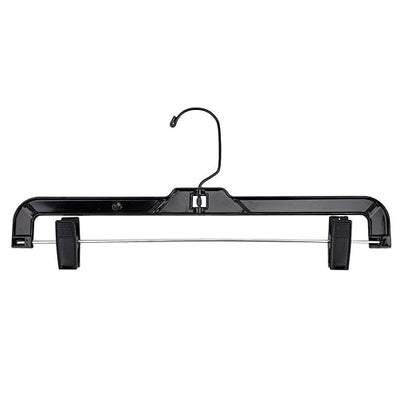 NAHANCO 8600PCBH Shiny Plastic Skirt/Pant Hanger with Black Metal Hook and Plastic Pinch Clips, Heavy Weight, 14”, High Gloss Black (Pack of 100)