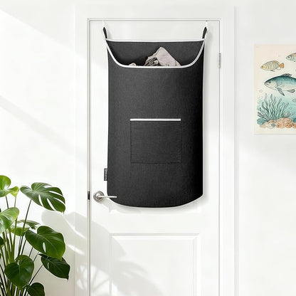 SAVERHO Black Hanging Laundry Hamper Bag, XL Door Hanging Hamper with Large Openging Laundry Hamper Storage Bag Large Size 36X22 Inch (Black)