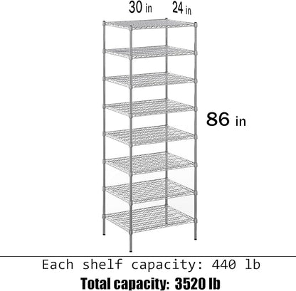 24" Deep x 30" Wide x 86" Height Wire Shelving Kit | 8-Tier | NSF Commercial Storage Rack Unit