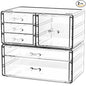 Cq acrylic 2 Pack Clear Desk Organizer With Drawers,Stackable 6 Drawers Skincare Organizer,Cute Skin Care Organizers for Vanity Hair Clip,Jewelry,Beauty Product Desk and Makeup Organizers Countertop