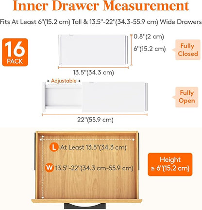 Lifewit 16 Pack 6" High Drawer Dividers 34-56cm/13.5-22" Adjustable Drawer Organizer for Clothes/Utensils, Expandable Drawer Separator in Dresser/Kitchen/Bedroom/Office Organization & Storage White