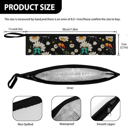 COEQINE Black Utensil Holder Small Foldable Flatware Organizer for Travel Work Portable Handles Silverware Bag Portable Leafproof Tableware Storage Bag With Zipper,Daisy Butterfly