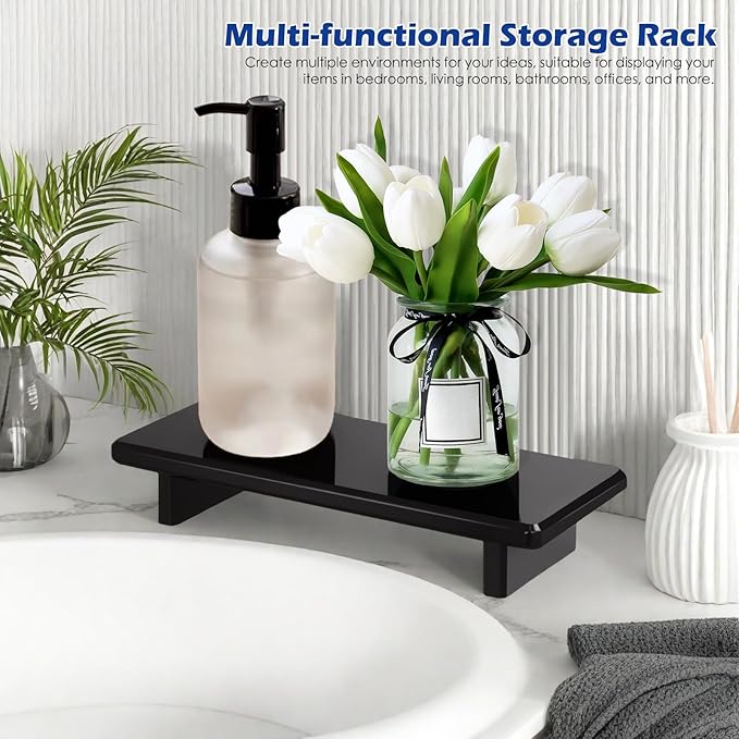 Acrylic Bathroom Counter Tray Stand, Kitchen Soap Holder Riser for Vanity Candle Plant Display, (1, Black-Small-8.6 x 3.6 x 1.5)