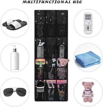 Skeleton Behind Door Shoe Organizer 12 Pockets Wall Hanging Storage for School Moon Over The Door Closet Organizer Mushroom Multi-Pocket Organizer