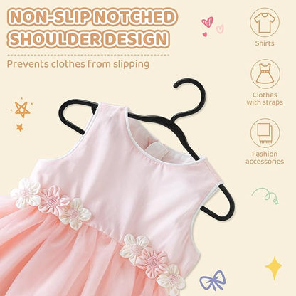 100 Pack Black Baby Hangers 12.91 Inch - Kids Non-Slip Clothes Hangers for Infant & Child, Durable Plastic Children's Hangers for Closet, Pants, Coats, Skirts
