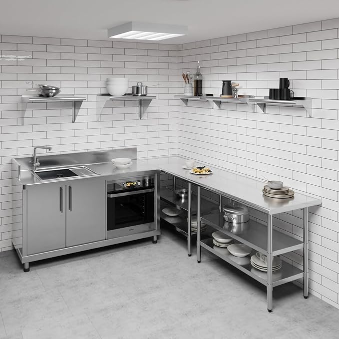 AmGood 8 in. x 24 in. Stainless Steel Wall Shelf | NSF | Metal Shelving | Garage, Laundry, Storage, Utility Room | Restaurant, Commercial Kitchen