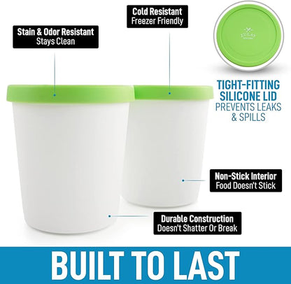 Zulay [2 Pack - 1 Quart Each] Large Ice Cream Containers For Homemade Ice Cream - Reusable Ice Cream Container Set with Lids - Ice Cream Pint Containers For Sorbet, Gelato, Frozen Yogurt (Green)
