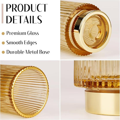Makeup Brush holder Organizer, Crystal Glass Toothbrush Holders, Striped Make Up Brush Holder for Vanity, Pen Holder for Desk, Vase -Gold (S+L)