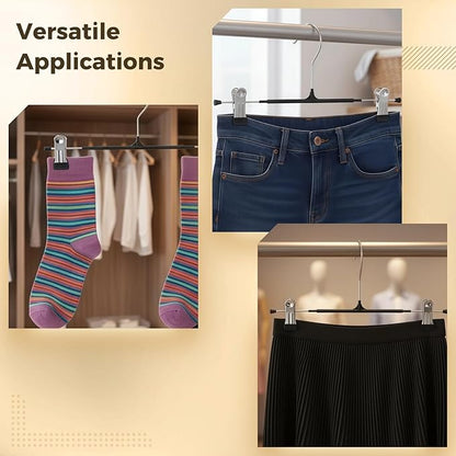 40 Pcs Pants Hangers with 2 Clips - 12.2 Inch Long Adjustable Non-Slip Trousers Skirt Bottom Hanger, Black Adjustable Heavy Duty Space Saving Metal Clips for Skirt,Pants,Trousers,Shorts