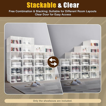 20/24 Psc Foldable Shoe Organizer Box White,Space Saving Plastic Shoe Boxes Shoe Storage Box, Easy Installation Shoes Organizer Display Boxes Rack Home Organizer for Sneaker Books (24Psc)