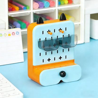 Makeup Organizer with Drawer, Makeup Desk Organizer, Desk Accessories for Women, Desk Organizers and Accessories for Bathroom Bedroom Counter (blue)