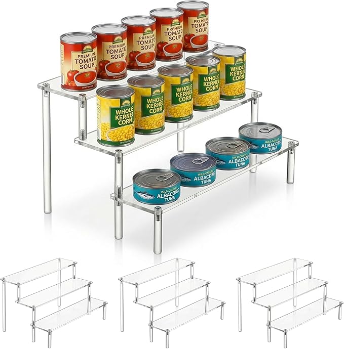 Can Rack Organizer for Pantry, 3-Tier Acrylic Cans Organizer for Pantry, Clear Canned Goods Holders for Kitchen Cabinet, Tiered Soup Can and Canned Food Storage Rack