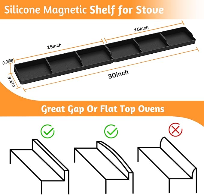 Foeacry 30 Inch Silicone Stove Oven Top Shelf Magnetic for Kitchen Gadgets, Soft Flexible Strong Magnetic Heat Resistant Spice Rack Kitchen Organizer