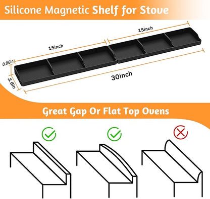 Foeacry 30 Inch Silicone Stove Oven Top Shelf Magnetic for Kitchen Gadgets, Soft Flexible Strong Magnetic Heat Resistant Spice Rack Kitchen Organizer