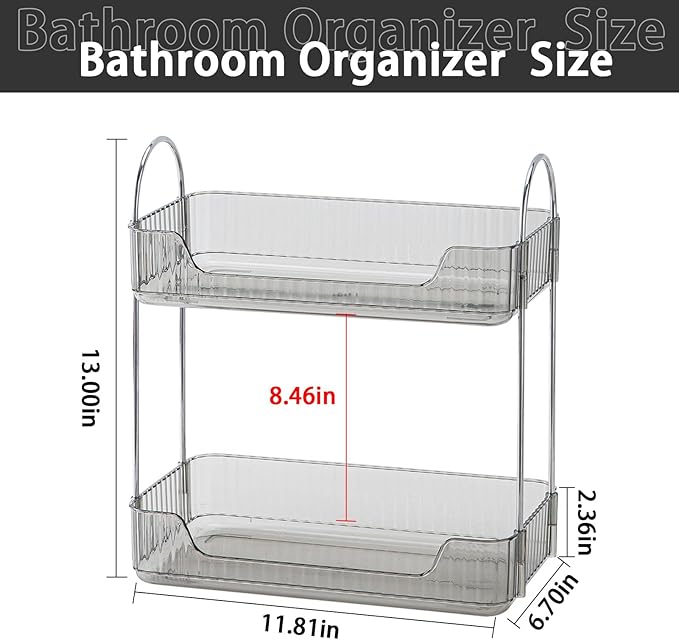 shuang qing 2 Tier Bathroom Counter Organizer Countertop Storage, Cosmetics Skincare Shelf Organizer, Makeup Organizer Perfume for Dresser Vanity Tray, Spice Rack Organizer for Kitchen (Grey)