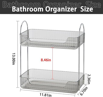 shuang qing 2 Tier Bathroom Counter Organizer Countertop Storage, Cosmetics Skincare Shelf Organizer, Makeup Organizer Perfume for Dresser Vanity Tray, Spice Rack Organizer for Kitchen (Grey)