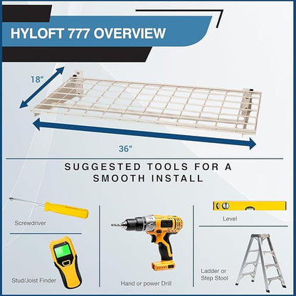 HyLoft 2-Pack Heavy Duty Steel Wall Garage Shelving, 36 in. x 18 in. Adjustable, Includes Hanging Rod, Max Shelf Load 200 Pounds, Item 777, White Powder Coated Finish