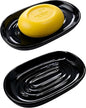 Ceramic Marble Pattern Soap Dish, Textured Raised Soap Saver Tray for Shower Bathroom Kitchen Sink Vanity, Easy to Clean Multi-Use Holder for Bar Soap Jewelry Rings Keys, Black (1 Pack)