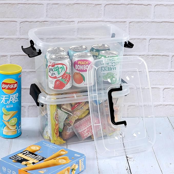 6 Quart Plastic Storage Box with Handle, Clear Latching Bin with Lids, 6 Packs