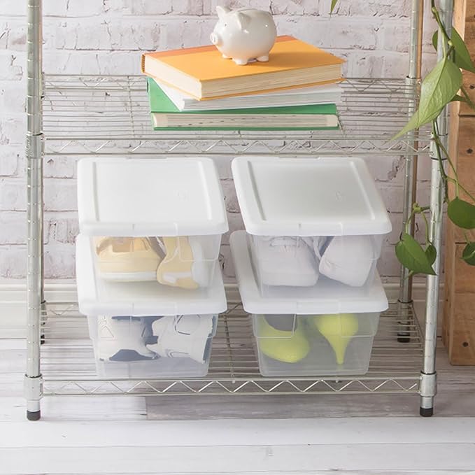 Sterilite 48-Pack 6 Quart Storage Box, Stackable Clear Plastic Bins with Snap-On Lids – Heavy-Duty Organizing Containers for Closet, Bathroom & Office
