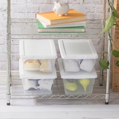 Sterilite 12-Pack 6 Quart Storage Boxes, Stackable Clear Plastic Bins with Snap-On Lids – Heavy-Duty Organizing Containers for Closet, Bathroom, and Office