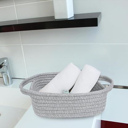 ABenkle Small Storage Basket, Mini Basket, Cute Tiny Cotton Rope Woven Basket, Shelf Basket, Boho Decorative Toy Dog Cat Basket for Nursery, Bedroom, Spa, Empty Gift Basket - XS,Grey