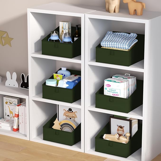 DIMJ Closet Storage Bins 8 Pack - Fabric Trapezoid Closet Organizer Bin, Foldable Storage Baskets for Shelves, Closet Shelf Organizer, Clothing Storage Box for Toys, Books, Towel, Clothes, Green
