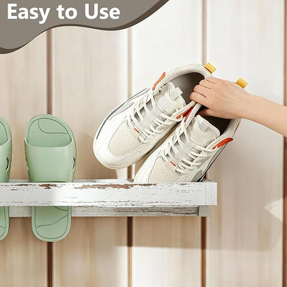 Nisorpa 30 Inch Shabby White Washed Wood Hanging Shoe Rack, Wall Mounted Shoe Rack Storage Organizer Space Saving Footwear Holder for Closet, Mudroom, Entryway, Holds 12 Pairs, Set of 4