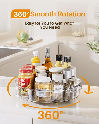 LAMU 2 Pack 12 Inch Lazy Susan Organizer Turntable for Cabinet, with High Edges to Prevent Falling, Large Clear Lazy Susan for Kitchen, Pantry, Refrigerator, Countertop, Table, Bathroom