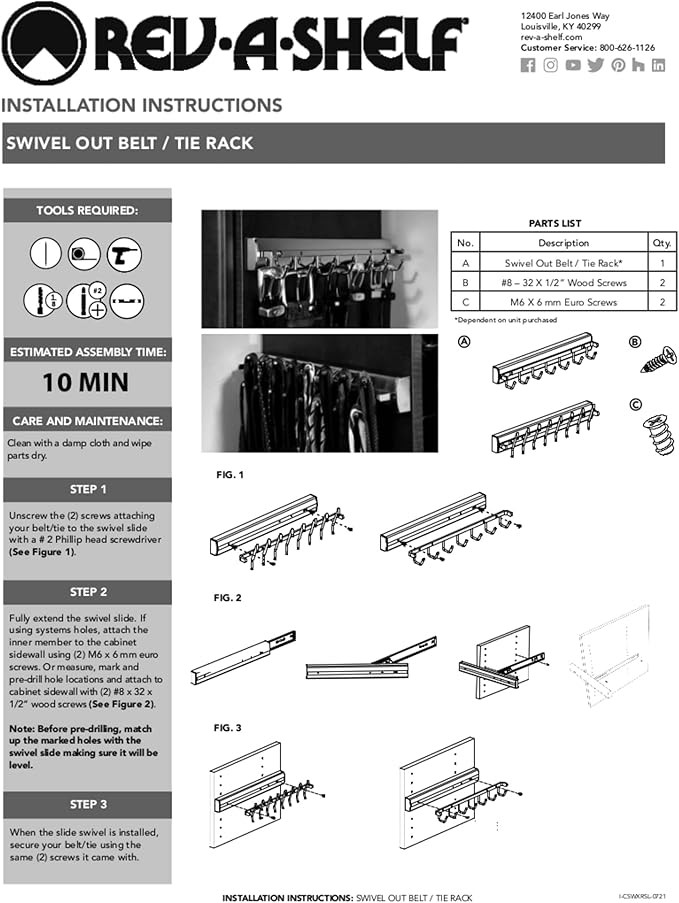 Rev-A-Shelf Sidelines CSWBRSL-14-BZ-1 14 Inch Premiere Swivel Belt and Tie Accessory Organization Rack Holder Hanger with 7 Hooks, Bronze