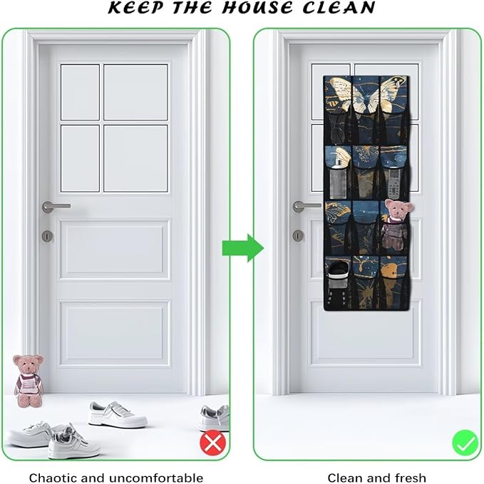 Butterfly Night Over The Door Shoe Organizers with 12 Pockets,Quick Dry Mesh Organizer Hanging for Pantry Bathroom Closet,Mesh Pocket Over the Door Shoe Organizer for RV,Pantry