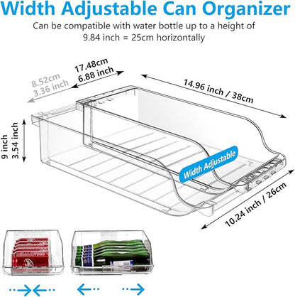 Rolling Soda Can Organizer and 2 Packs Clear Width Adjustable Soda Can Organizer for Refrigerator for Beer Soda Seltzer Drink Pop Cans Holder Storage Pantry Organization