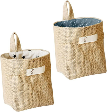 BESTYASH Japanese Style Yellow Cotton Linen Hanging Storage Bag Wall-Mounted Organizer Versatile Door Storage Pouch for Small Spaces and Easy Access