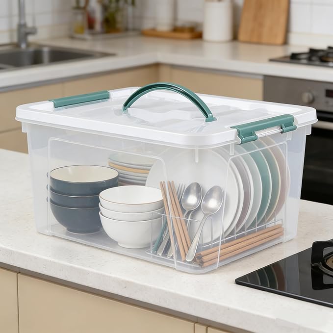 14 Quart Plastic Storage Bins with Lids, 6-Pack Stackable Clear Storage Organizing Box with Handle