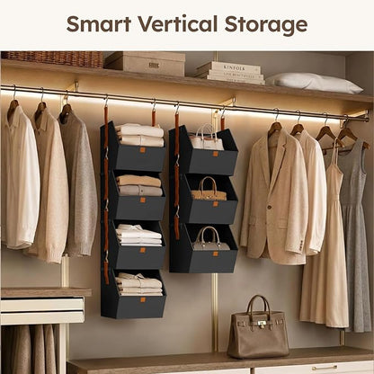 Homsorout Hanging Closet Organizer 4 Tier - Clothes Hanging Shelves, Space-Saving Closet System, Fabric Storage Bins Bedroom Organization, Collapsible Baskets for Home, Dorm, Rv, Black