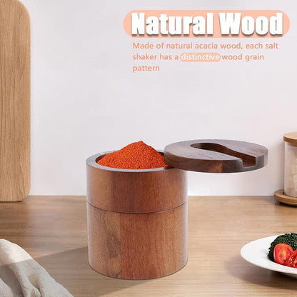 Acacia Wood Salt Cellar, Round Salt Container with Swivel Magnetic Lid, Large Salt Spice Box with Spoon, Acacia Wood Storage Box to Storage Pepper, Table Salt, Gourmet Salts, Spice
