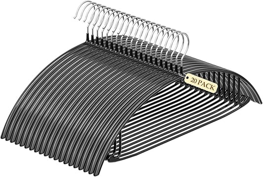 Non-Slip PVC Coating Metal Coat Hangers 20 Pack, Heavy Duty Clothes Hangers, No Shoulder Bumps, Space Saving Hangers for Sweaters, Suits, Shirts, Skirt, Jackets, Black